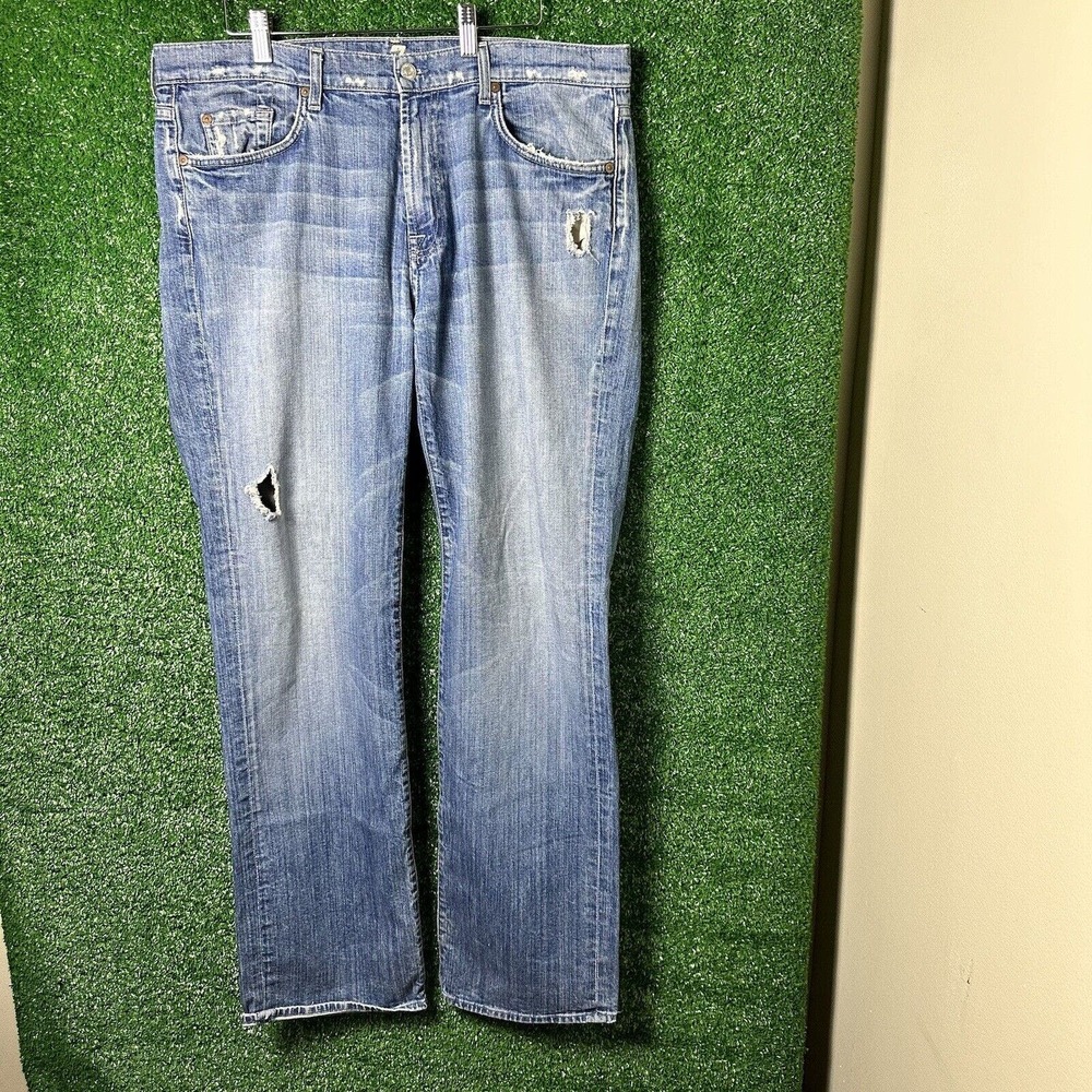 7 For All Mankind Austyn Jeans Mens 36 (meas 36x33) Blue Straight Denim